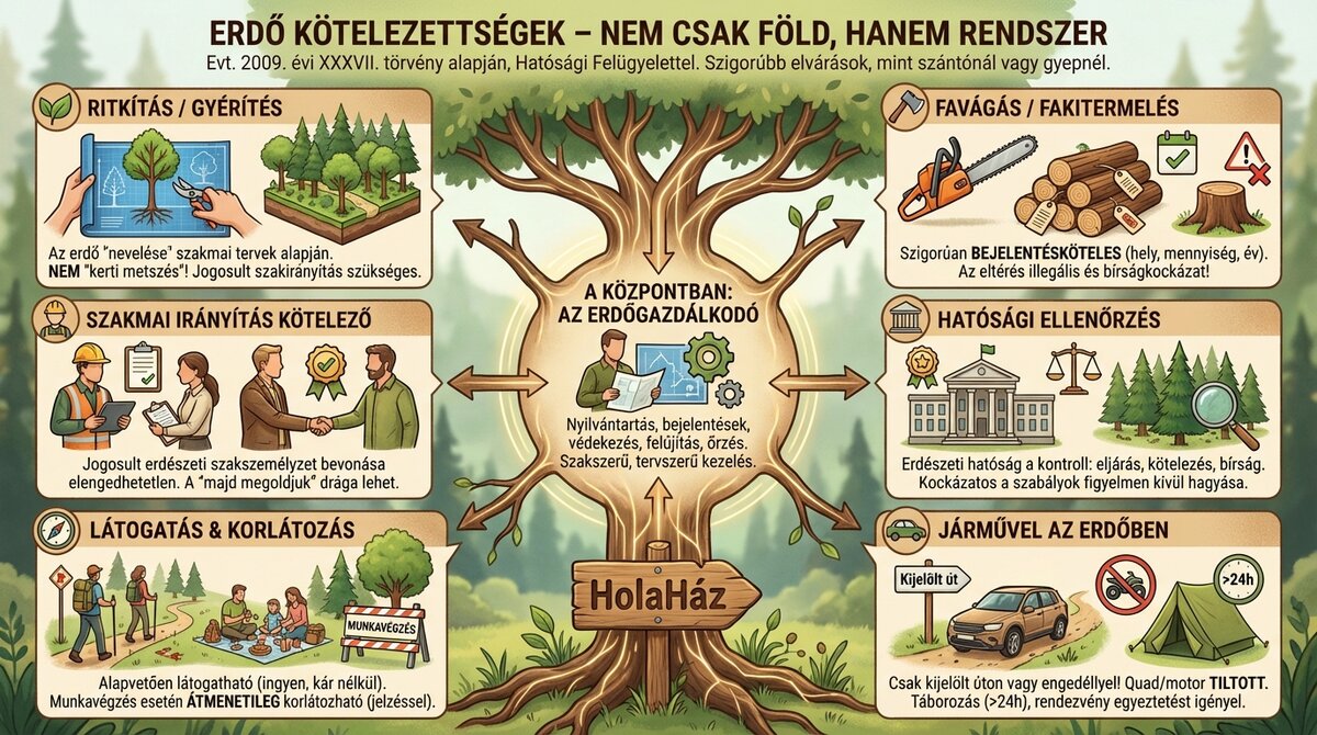 Erdőtörvény alapján erdő kötelezettségek és szabályok, erdő vásárlás