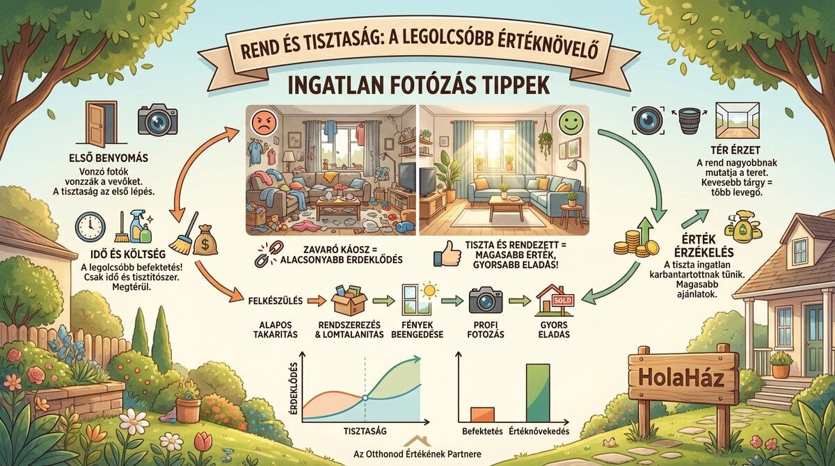 ingatlan fényképezés sorrend és teendők infografika
