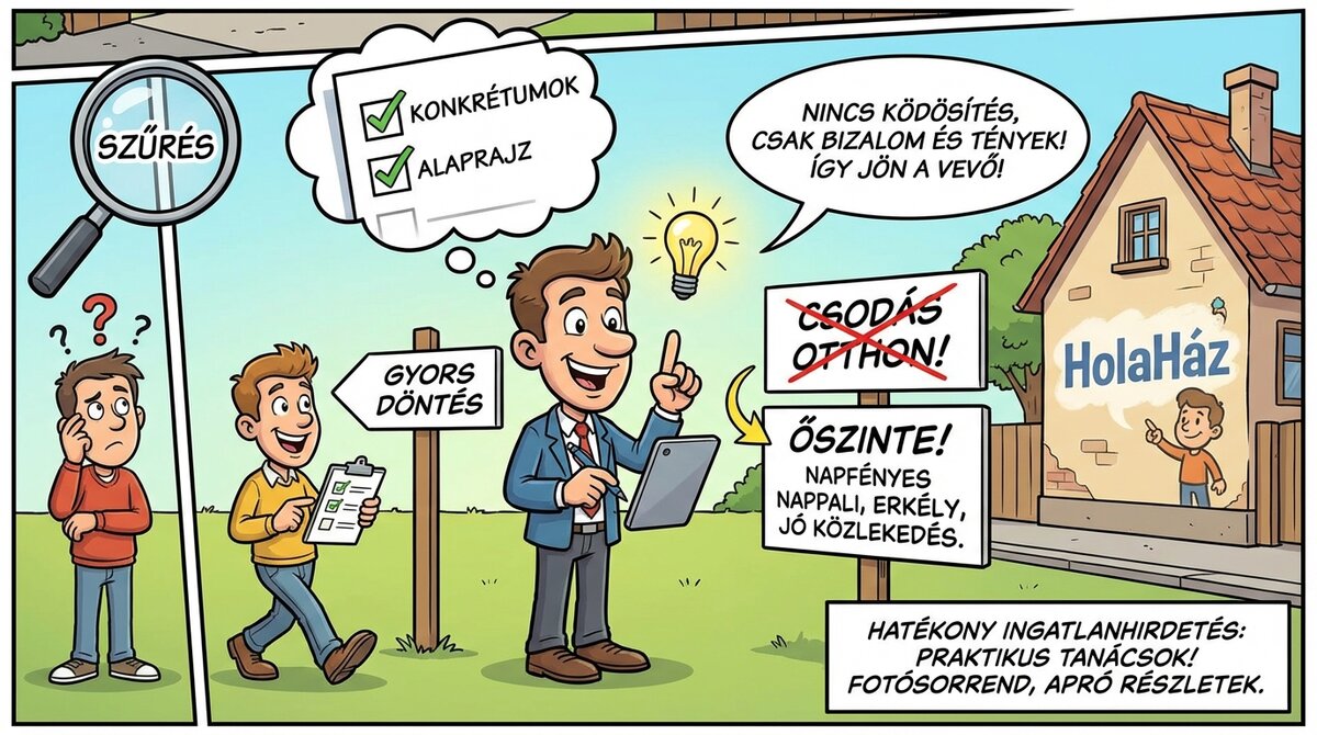 ingatlan hirdetés - őszinte, konkrét, alaprajz