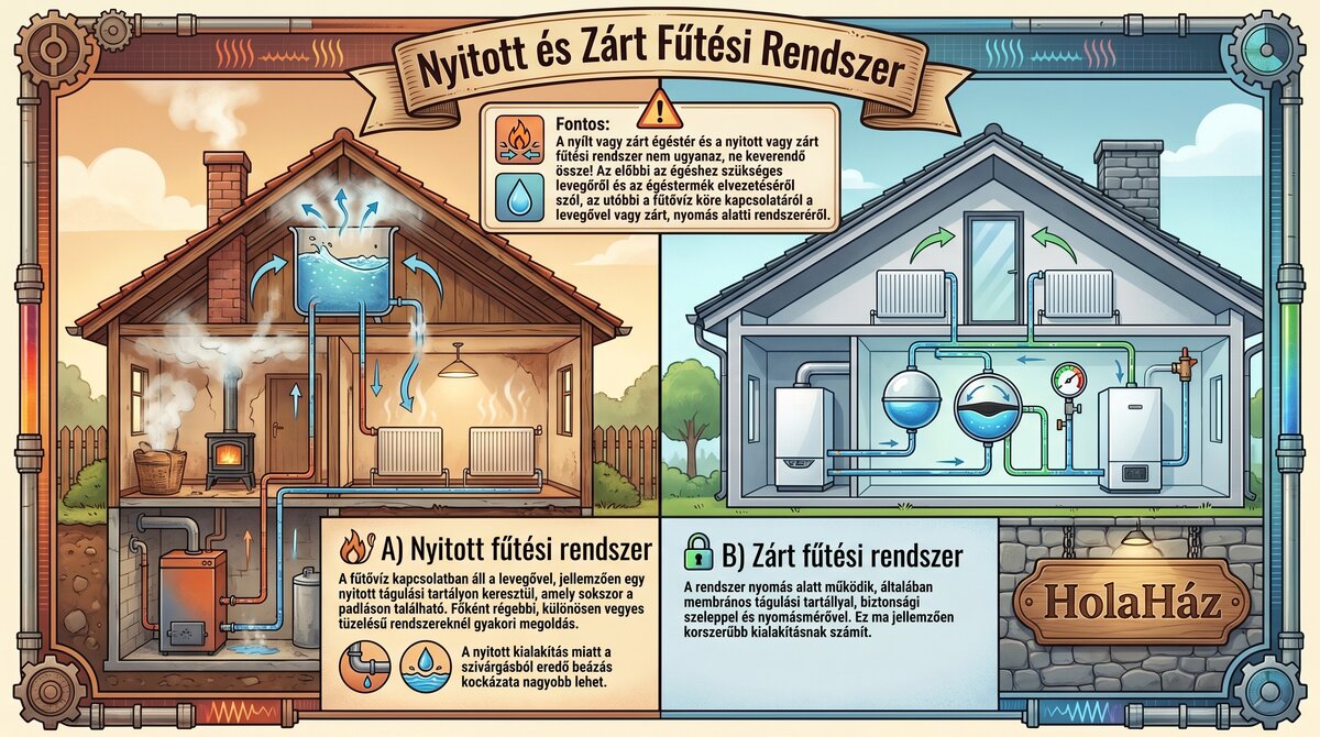 nyitott és zárt fűtési rendszer