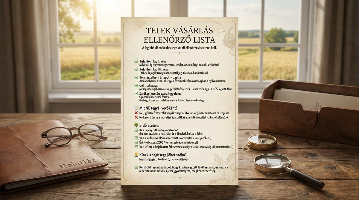 Telek vásárlás ellenőrző lista