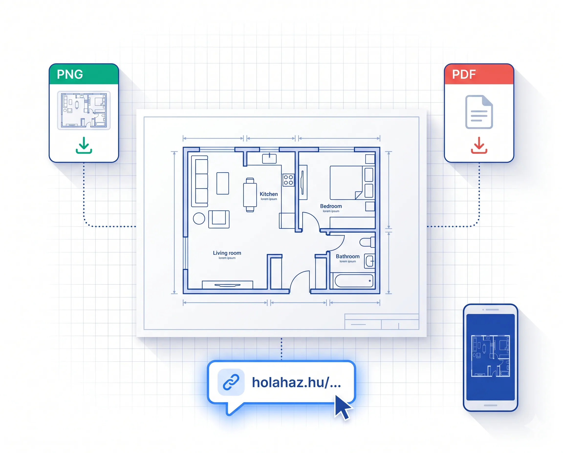 HolaHáz alaprajz készítő – megosztás és letöltés (link, PNG, PDF) illusztráció